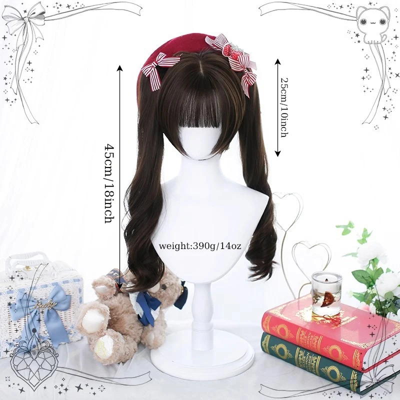 Synthetic Women Wigs Hairpiece Brown Wig with Hair Bangs Removable Roman Curl Ponytail for Women Daily Cosplay Use Cute Hair Wig