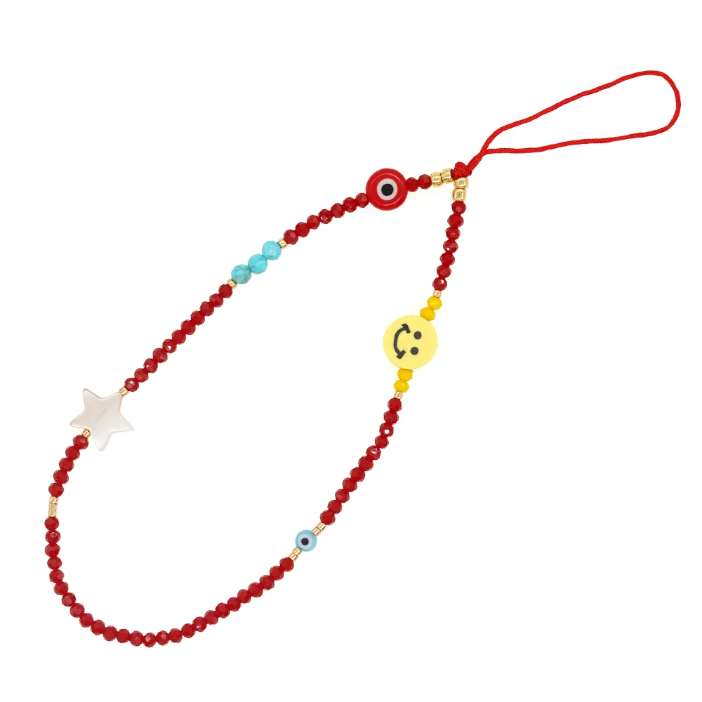 Go2Boho Silme Face Clay Beaded Phone Charm Handmade Beads Jewelry Anti-Lost Phone Chain for Telephone Cell Phone Str
