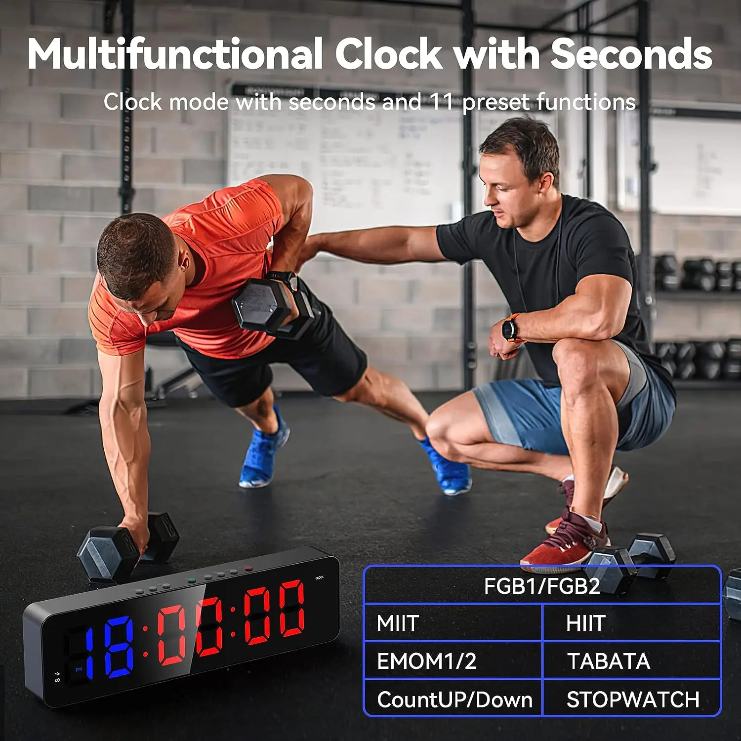 Gym Timer 2.2 inch LED Workout Colck Count Down/Up Clock 12" x 3.5" Ultra-Clear Digital Display Multi-Scenes with Remote 4