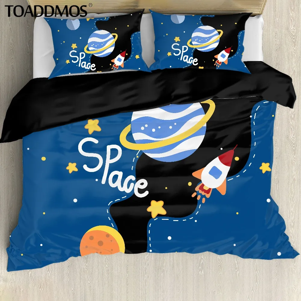 

TOADDMOS Cartoon Cosmic Space Pattern Home Bed Duvet Cover for Boys Girls Bedding Set High Quality Soft Bedroom Quilt Cover 3pcs