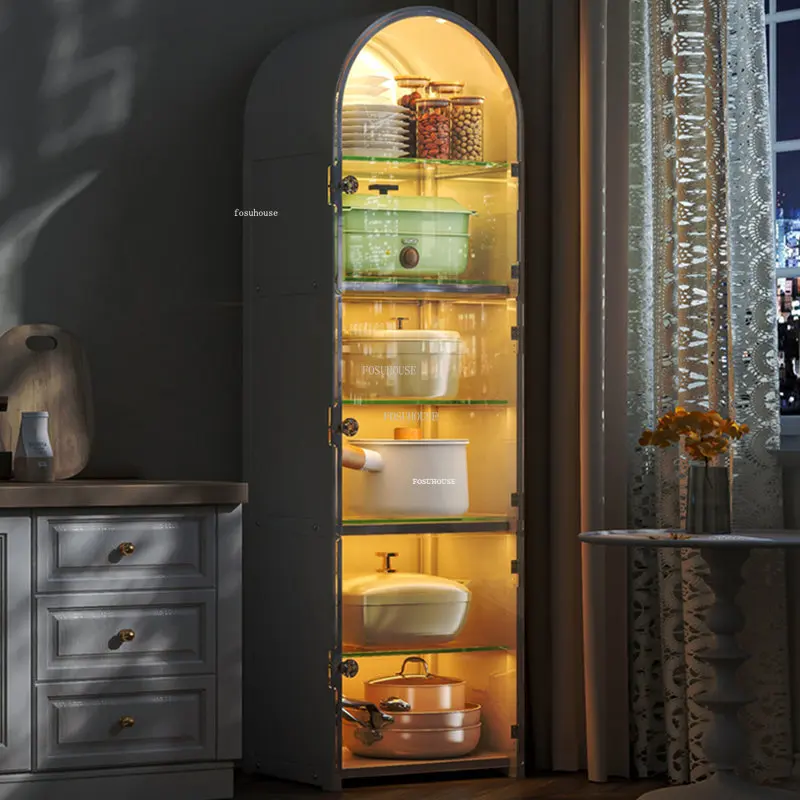 Nordic Simple Tempered Glass Kitchen Cabinets Slot Rack Household Kitchen Furniture Multi-layer Narrow Storage Cabinet with Door 4