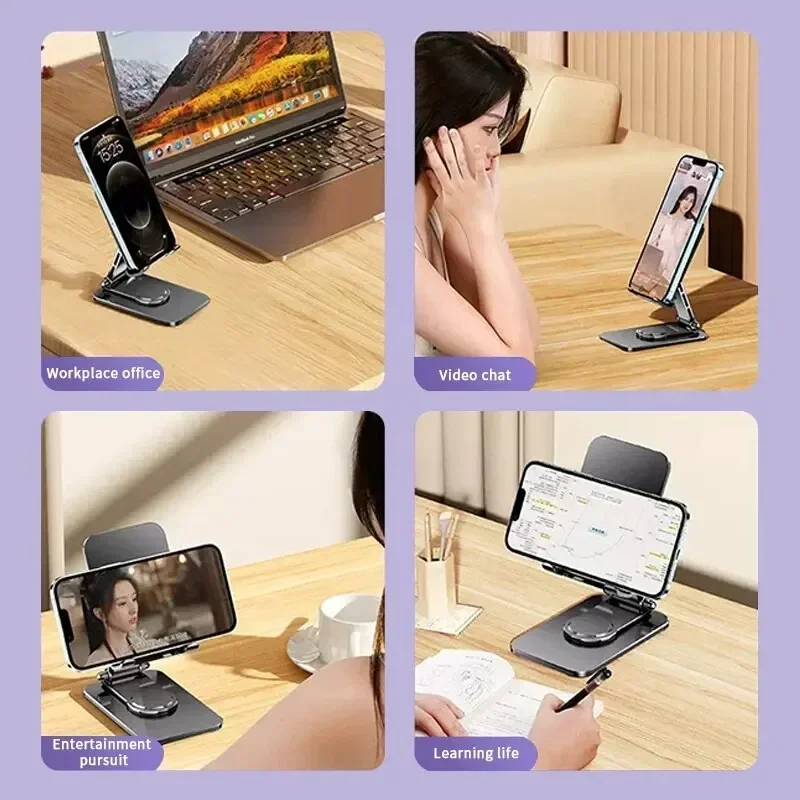 360° Rotating Metal Mobile Phone Holder Portable Folding Lazy Desktop Live Bracket For iPhone 15 14 Samsung Phablet Phone Holder