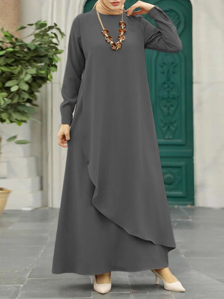 DOTBUY Muslim Kleid Damen - Langarm Abaya Mit Gürtel Für Ramadan & Festtage
