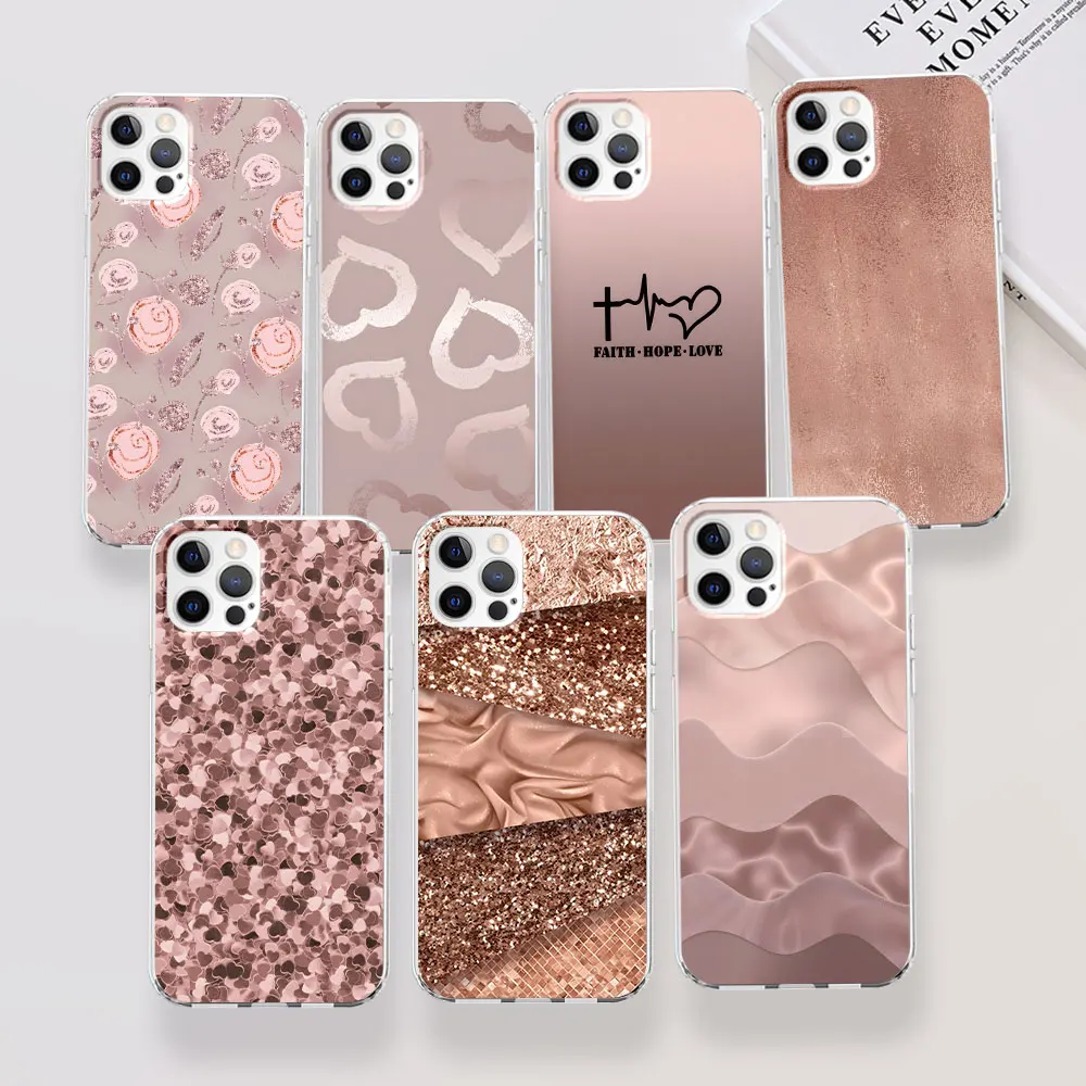 Custodia Trasparente Per Apple Iphone 13 11 12 15 Plus 14 Pro Max 7 8 Xr X Xs Cover In Silicone Love Rose Gold Style