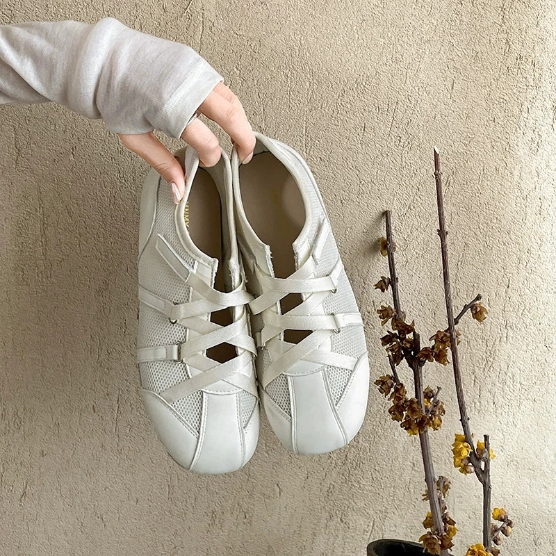 2025 nueva primavera Mary Jane zapatos planos con tiras cruzadas moda mujer elegante punta redonda señoras comodidad suela suave bailarinas zapatos - AliExpress
