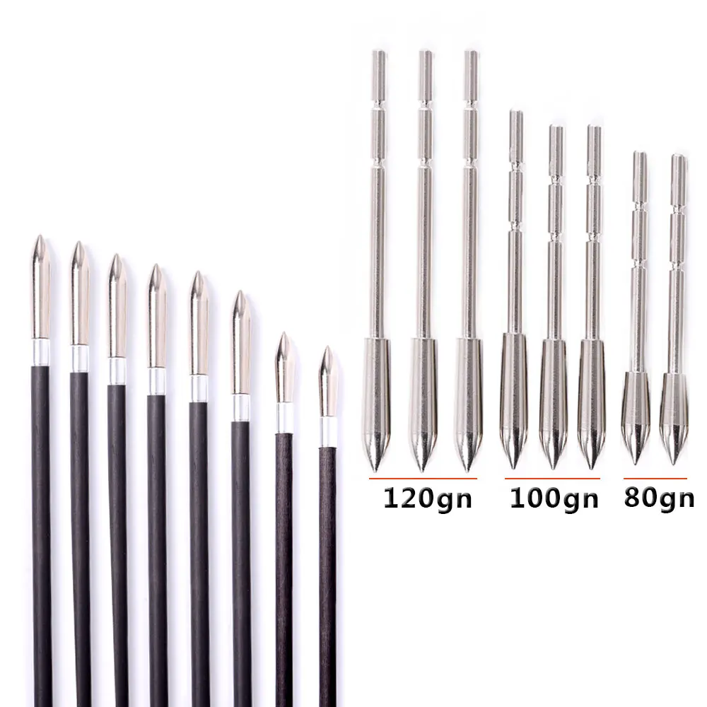 12pcs ID3.2 Arrow Head Stainless Steel Insert Arrow Point 80-120 Grains Tips for ID3.2mm Shaft