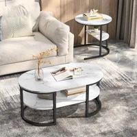 Ensemble de 2 tables basses Fangange, table de salon 2-en-1 avec espace de rangement, table de canapé moderne, ronde et rectangulaire en aspect marbre 6