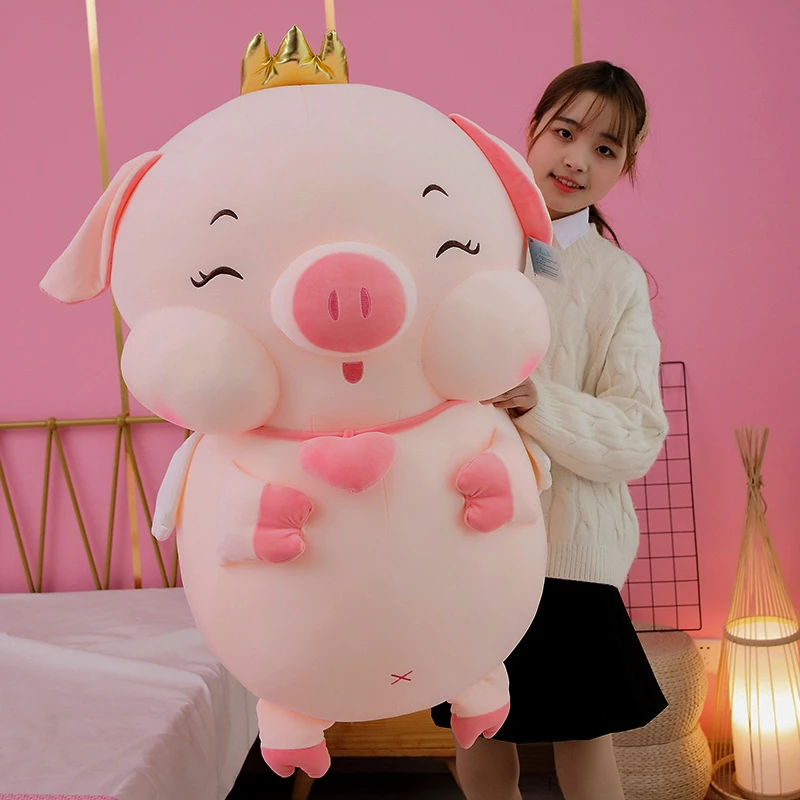 

Giant Cartoon Cute Pink Pig With Crown Plush Toys Stuffed Kawaii Piggy Dolls Soft Pillow For Girls Kids Birthday Christmas Gifts