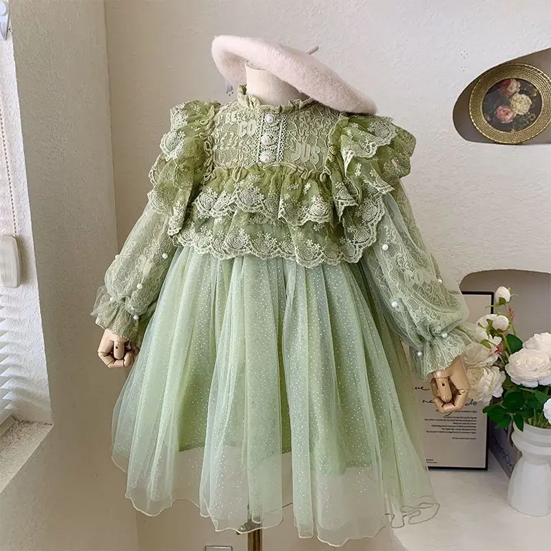 casamento princesa batismo vestido pérolas lanterna manga roupas de bebê 3-8y