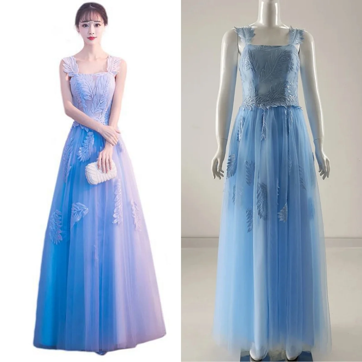 

Evening Dresses Sky Blue Red Bling Tulle Pleat Floor-length A-line Sleeveless Lace up Plus size Women Party Formal Gown R1264