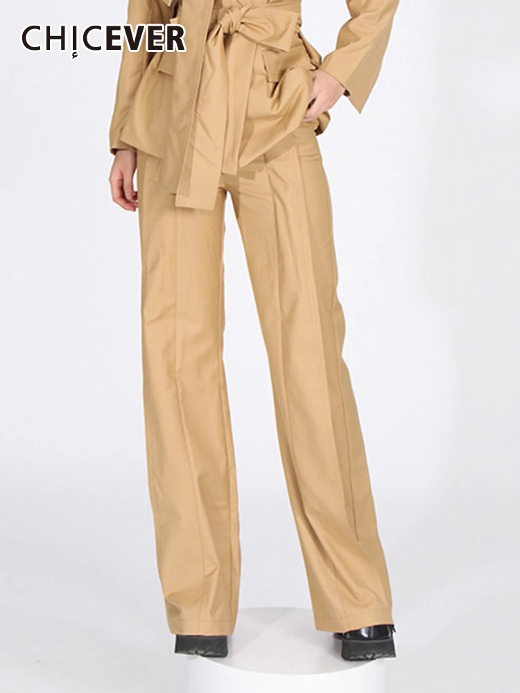 

CHICEVER Casual Minimalist Trousers For Women High Waist Patchwork Pockets Solid Loose Wide Leg Pants Female Autumn Clothing New