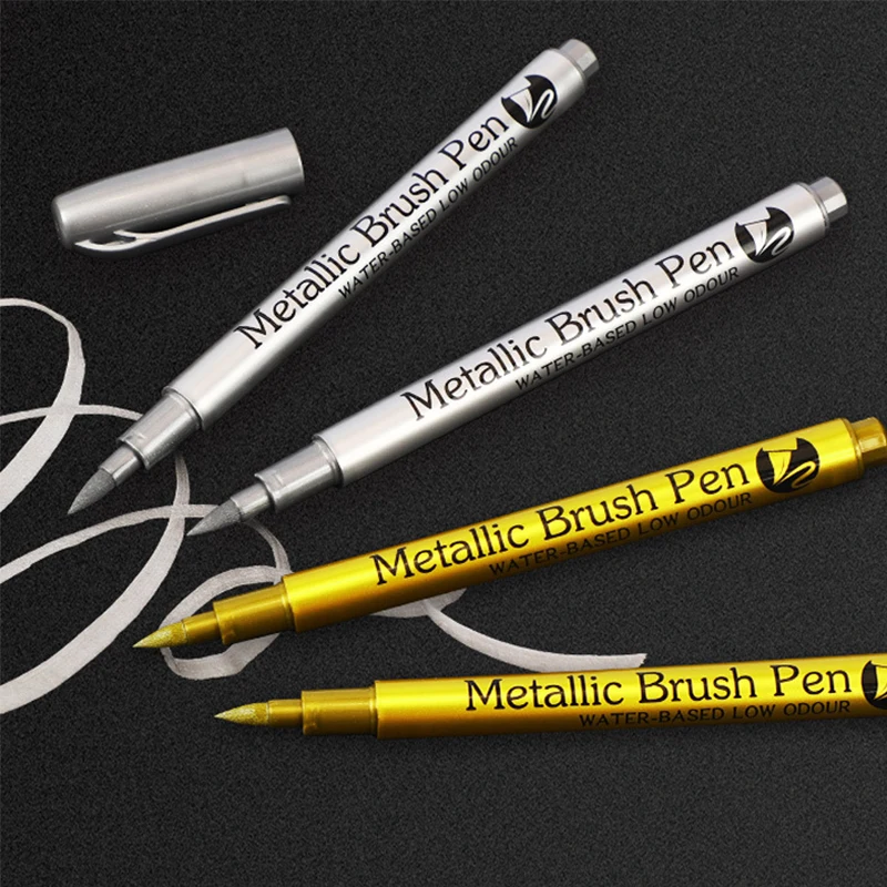 Metallic Marker Pens Permanent Gold Silver Brush Art Marker 1/2Pc for Crafts Manga Scrapbooking