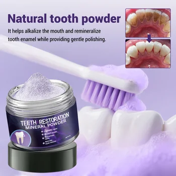 Polvere sbiancante per denti all'idrossiapatite, rimuove le macchie, ripara lo smalto con menta per gengive sensibili