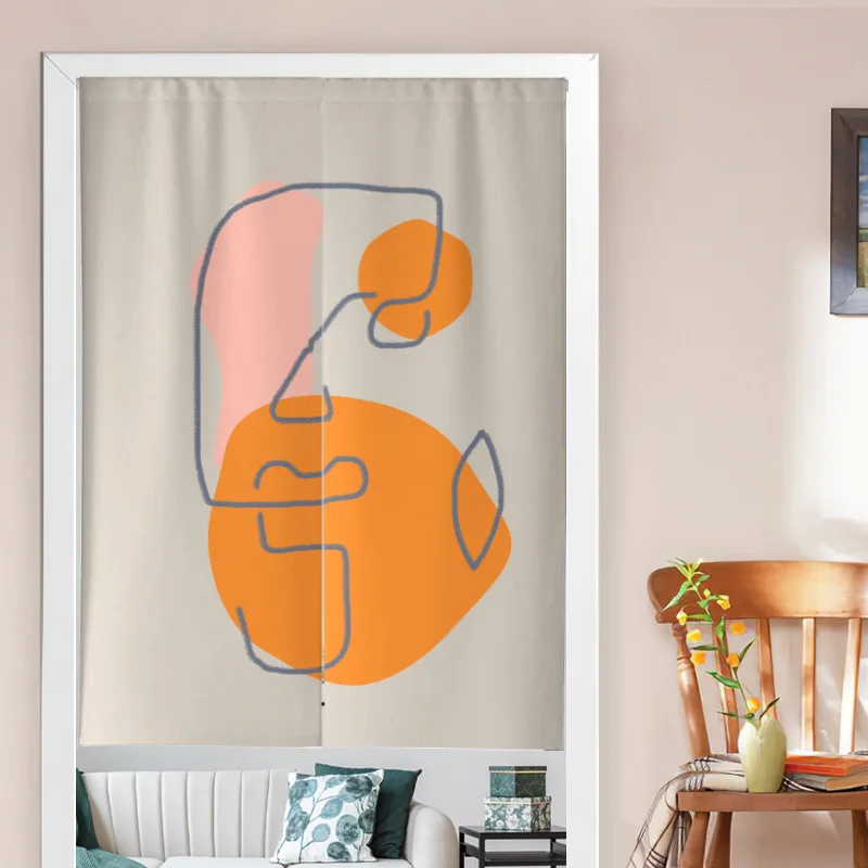 Nordic Morandi Abstract Doorway Curtain Room Plant Leaf Noren Linen Drapes Japanese Style for Partition Curtain Home Decoration 3