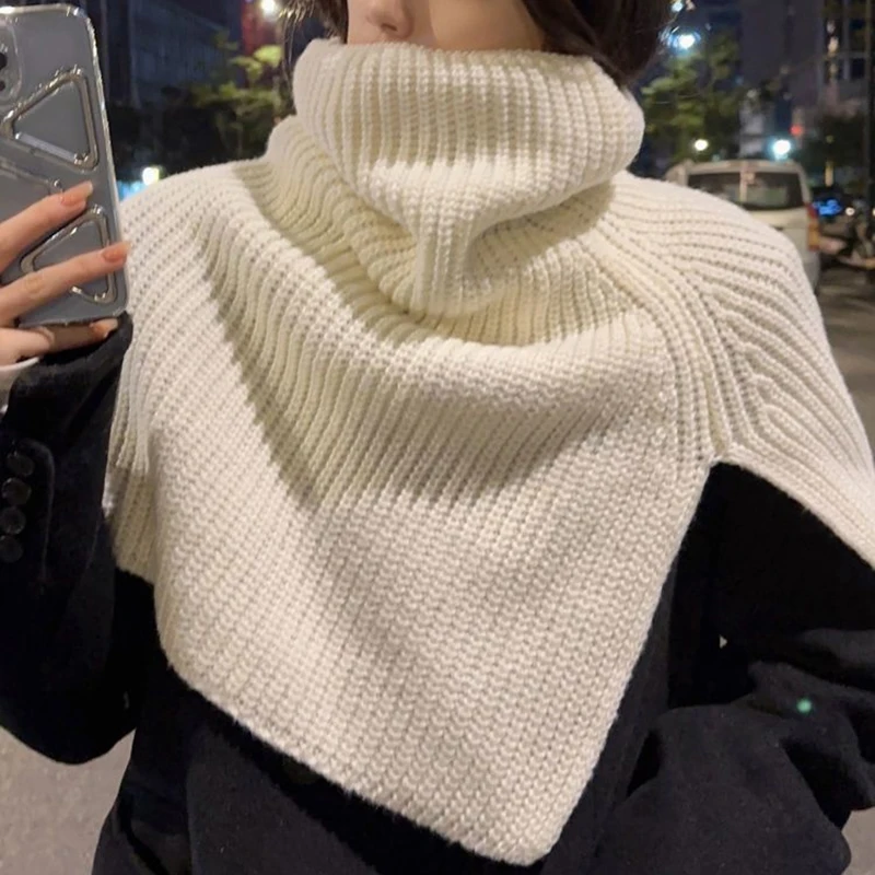 1PC Pullover Scarf Knitted Shawl Winter Scarf False Collar Coat Bib Warm Turtleneck Slit Jumper Shawl Clothes Accessories