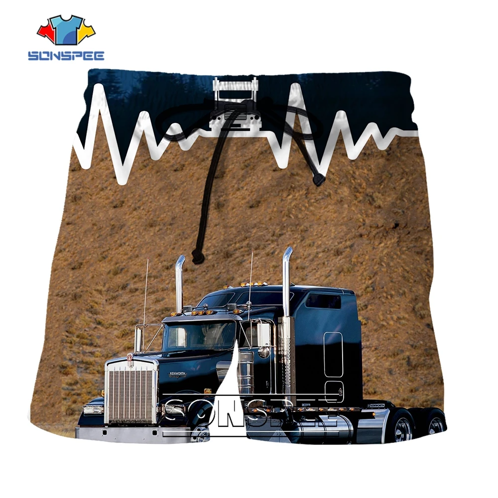 SONSPEE New Amazing Designs Car Heavy Vehicle Pattern 3D Print Shorts Plus Size Men Women Heartbeat Diagram Hip Hop Short Pants