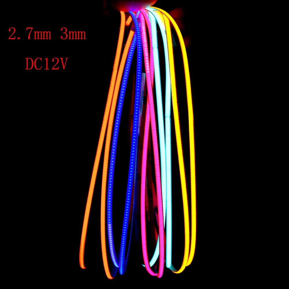 

50m 2.7mm 3mm Ultra Slim Thin Narrow COB LED Strip Car Light 480LEDs/m Flexible Natural White 4000k Red Green Blue 3000K 6500K