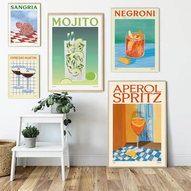 Cartoon Fruit Juice Mojito Aperol Spritz Poster E Stampa Sangria Drink Negri Canvas Painting Club Bar Shop Decorazione Della Casa