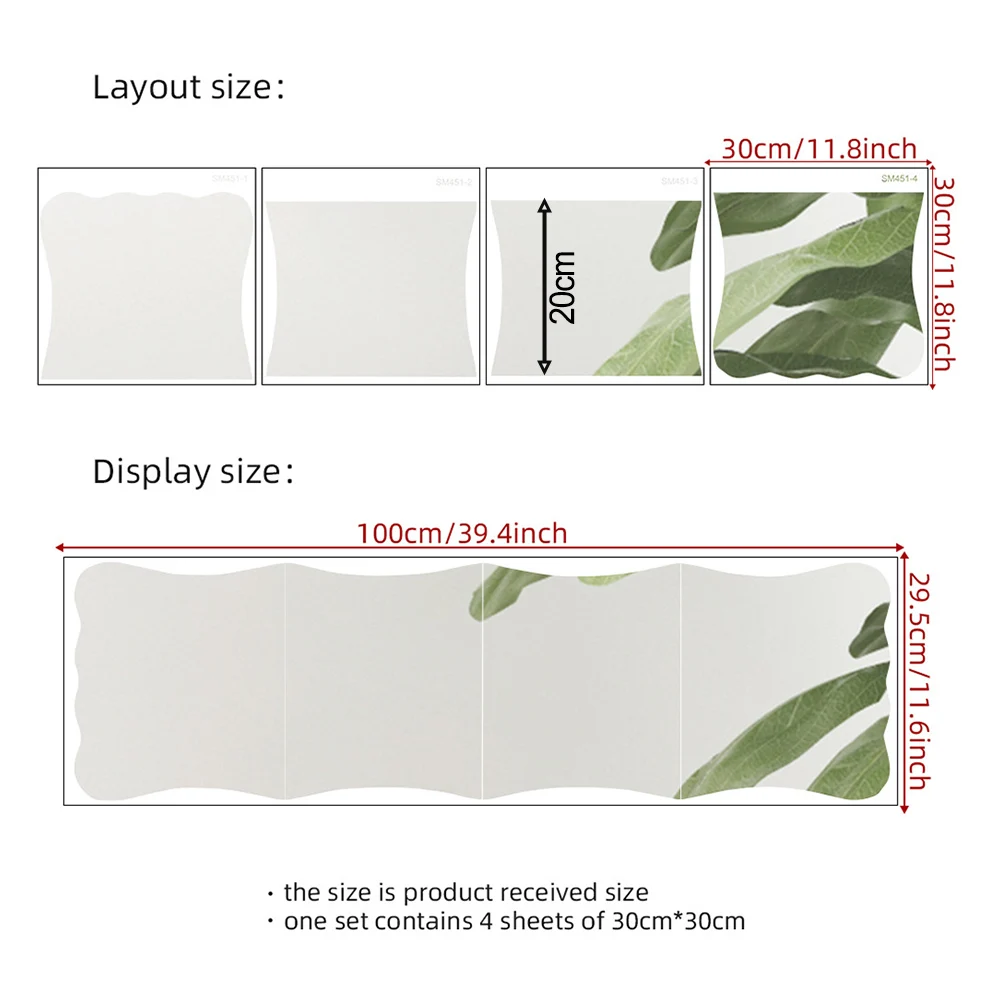 1Set Wave Full-Length Mirror 1MM Full Length 100CM Acrylic Mirror Stickers Home Décor Decal Stickers Vinyl Art Decorative Mirror