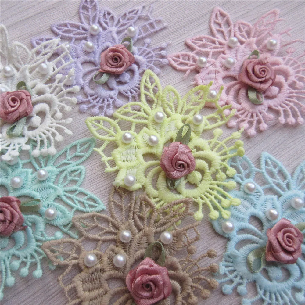 Gold Pearl Eyelash Flower Lace Trimming Embroidered Lace Ribbon Fabric Sewing Craft For Costume Clothes Decoration 5x 7cm*5cm lace fabric,lace ribbon,lace garment accessories,lace sewing supplies,lace decoration,lace accessories,lace sewing accessories