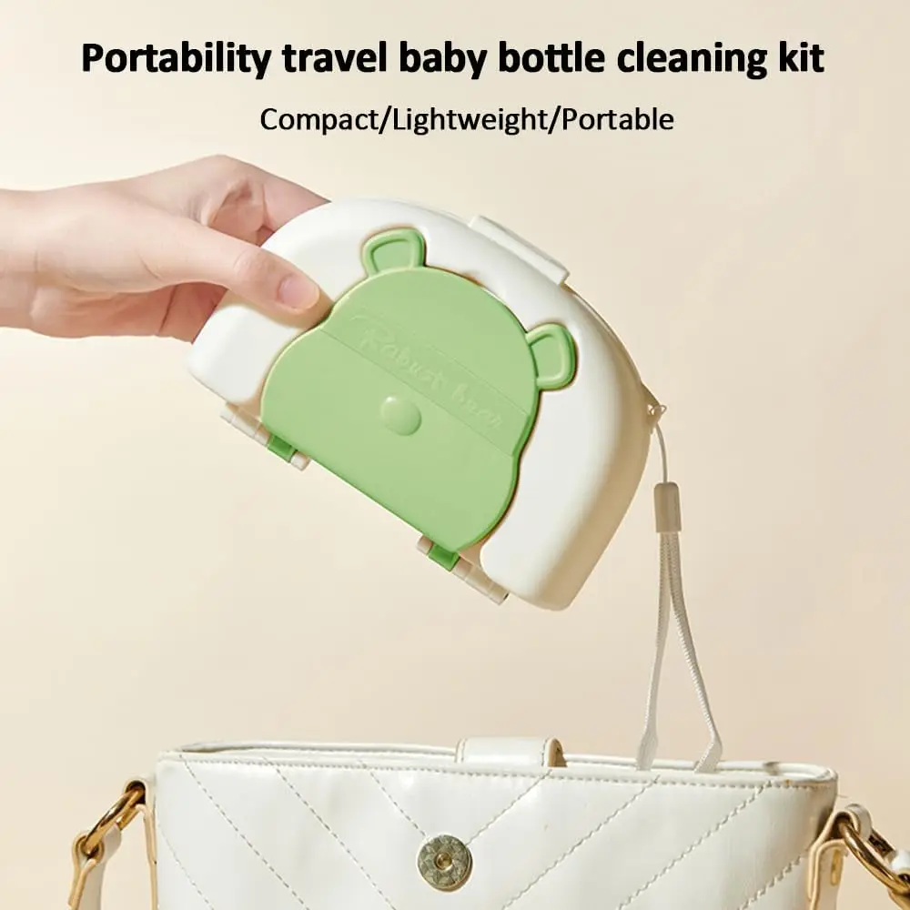 6 in 1 Bottle Cleaning Brush Set with Silicone Bottle Brush Straw Nipple Soap Dispenser Storage Box Drying Rack