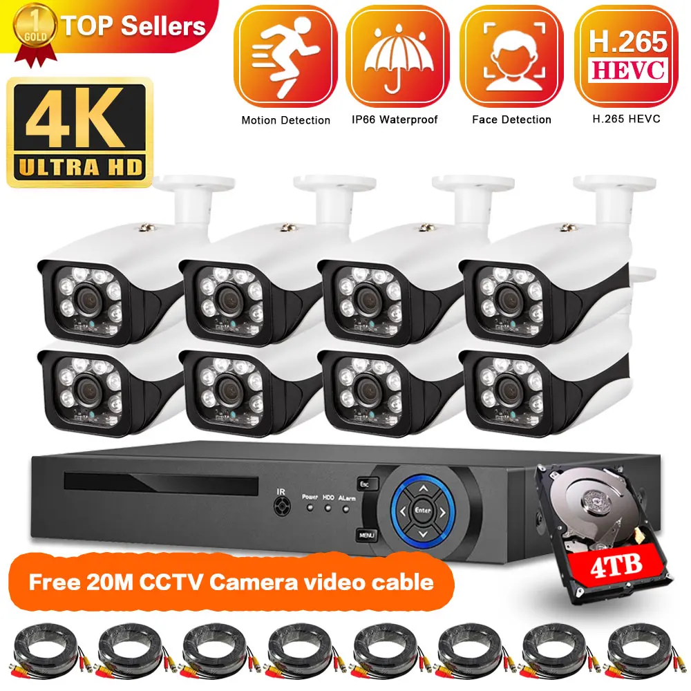 

Face Detection AHD CCTV Camera Security System Kit 4K 8CH DVR Kit Outdoor Bullet Camera Video Surveillance System Set 8MP XMEYE