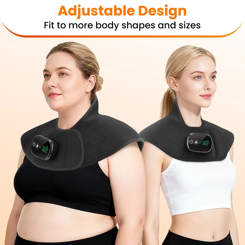 Wireless Heating Pad And Neck Warmer With 5 Heat Levels 6 Timer Settings Fahrenheit Celsius Switch For Shoulder Relief