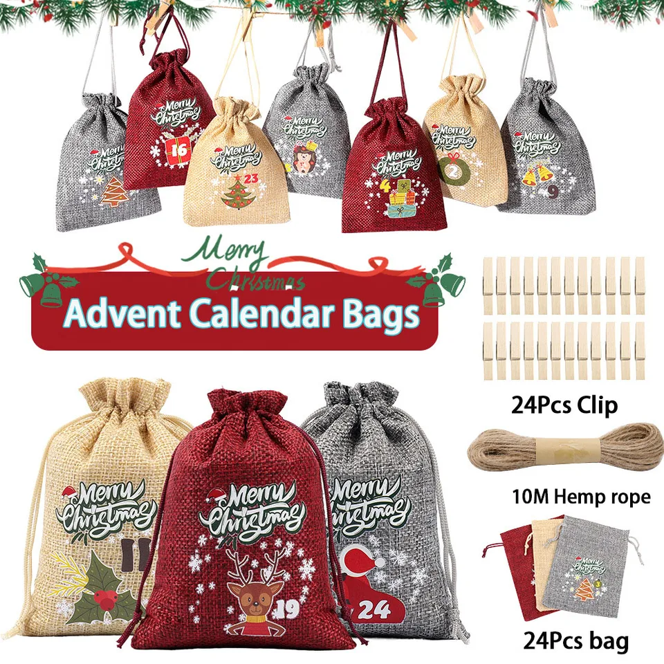 Calendario dell'avvento Set di sacchetti regalo 24 giorni fai da
