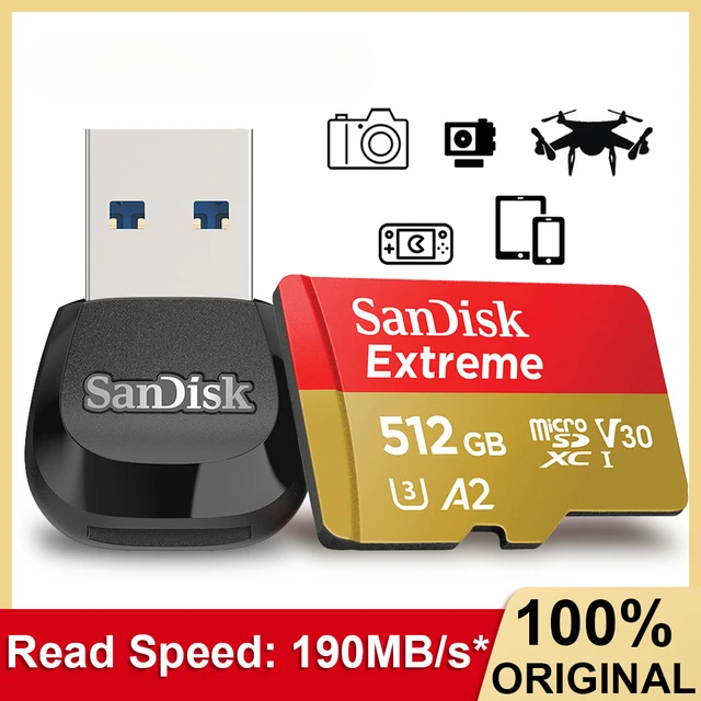 Original SanDisk Extreme Pro 128GB microSDXC Memory Card with USB