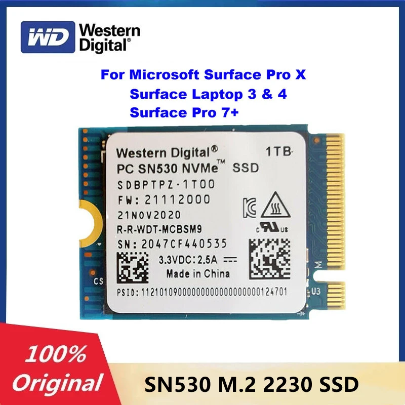 Western Digital Sn530 2230 1tb 256gb Nvme Pcie Gen3 X4 For Microsoft Surface Pro 7+ 8 Steam Deck New - Portable Solid State Drives -