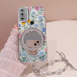 Charming Floral Phone Accessory Set with Lanyard and Stand for OPPO A35 (Silver)