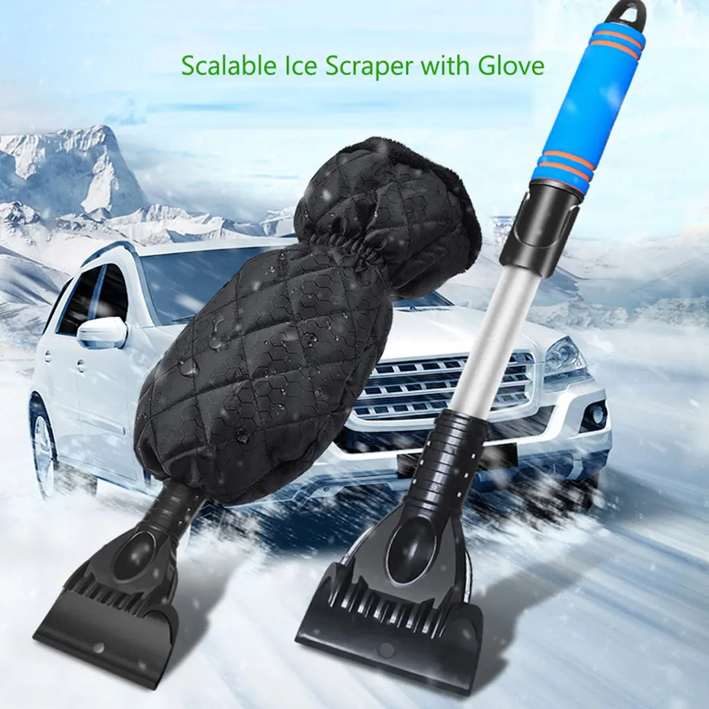 Car Windshield Ice Scraper Mitt With Warm Gloves Waterproof Snow Shovel Brush Scratch-Free Snow Removal Tools for Car Cleaning