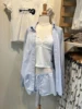 Blue Striped Blouse Shorts Set Woman Lapel Pocket Loose Shirt Drawstring Buttons Straight Short Pants Casual 2 Pieces Set Outfit 1