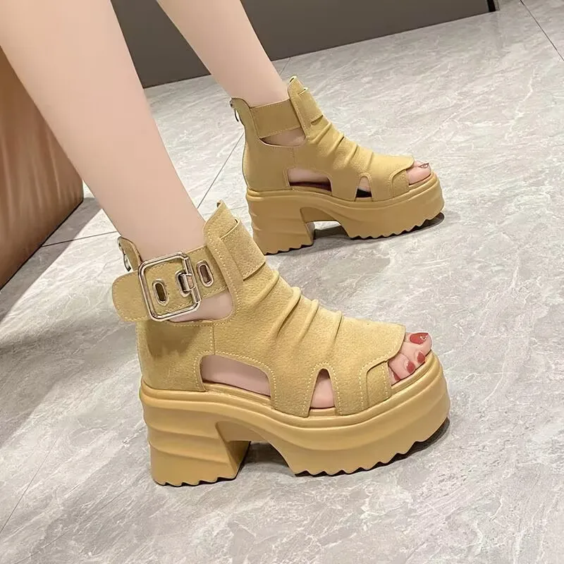 New Women High Heels Fashion Fish Mouth Buckle Stiletto Sandals Casual Solid Color Open Toe Sexy Beach Shoes Salto Alto Feminino