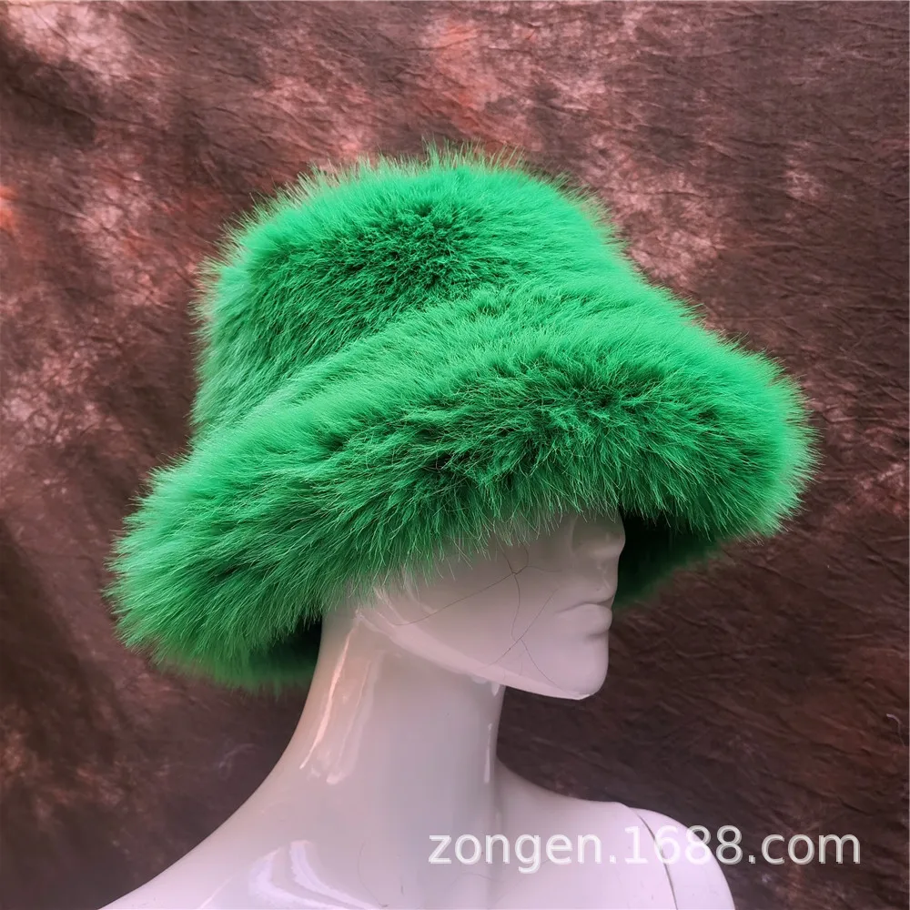 Women Winter Hats Faux Fur Panama Fisherman Bucket Hat