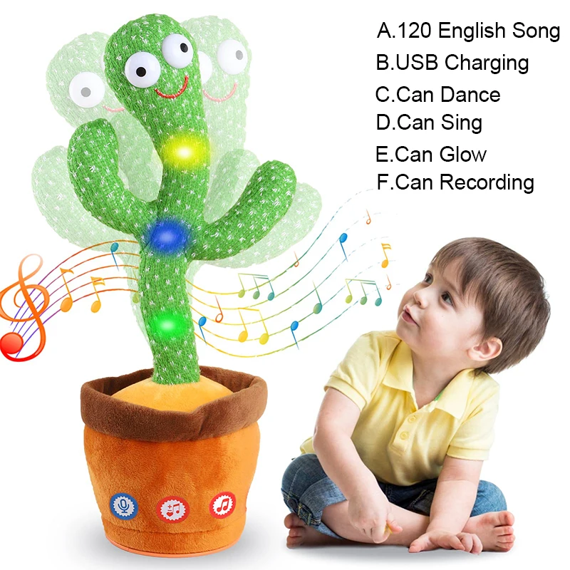 Dancing Cactus 120 Song Speaker Talking Usb Battery Voice Repeat Plush Cactu Dancer Toy Talk Plushie Stuffed Toys For Kids Gift