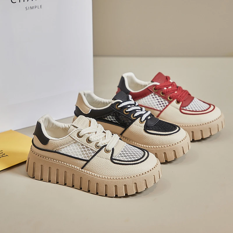 

Женские кроссовки с вырезами, белые кроссовки на толстой подошве, дышащие, повседневная обувь для бега, Новинка лета 2023