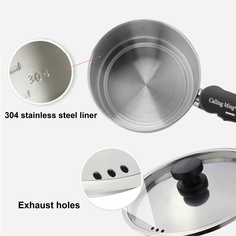450W Travel Pot Mini Portable 304 Stainless Steel Electric Hot Pot Electric Boiling Pot Small Hot Pot Steamer Stew Pot 110-240V 6