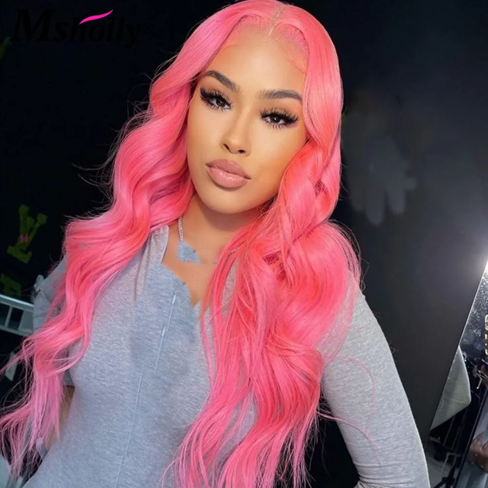 바디 웨이브 613 핑크 컬러 웨어 앤 고 13x4 레이스 프론트 가발, 브라질리언 미리 뽑은 투명 레미 헤어, 여성용 가발 