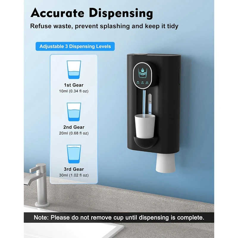 Mouthwash Dispenser For Bathroom, 18.26 Oz (540Ml) Touchless Auto Mouth Wash Dispenser With Magnetic Cups 5