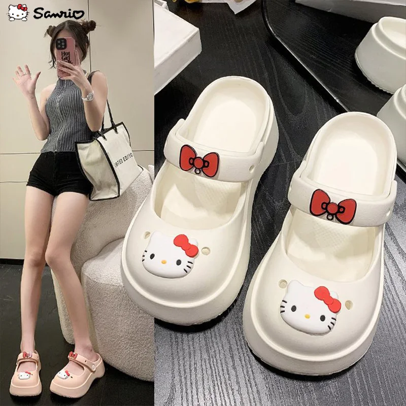

New Women Sandals Hole Shoes Kawaii Hello Kitty Sanrio Cartoon EVA Summer Beach Sandal Indoor Anti-slip Slipper 2023