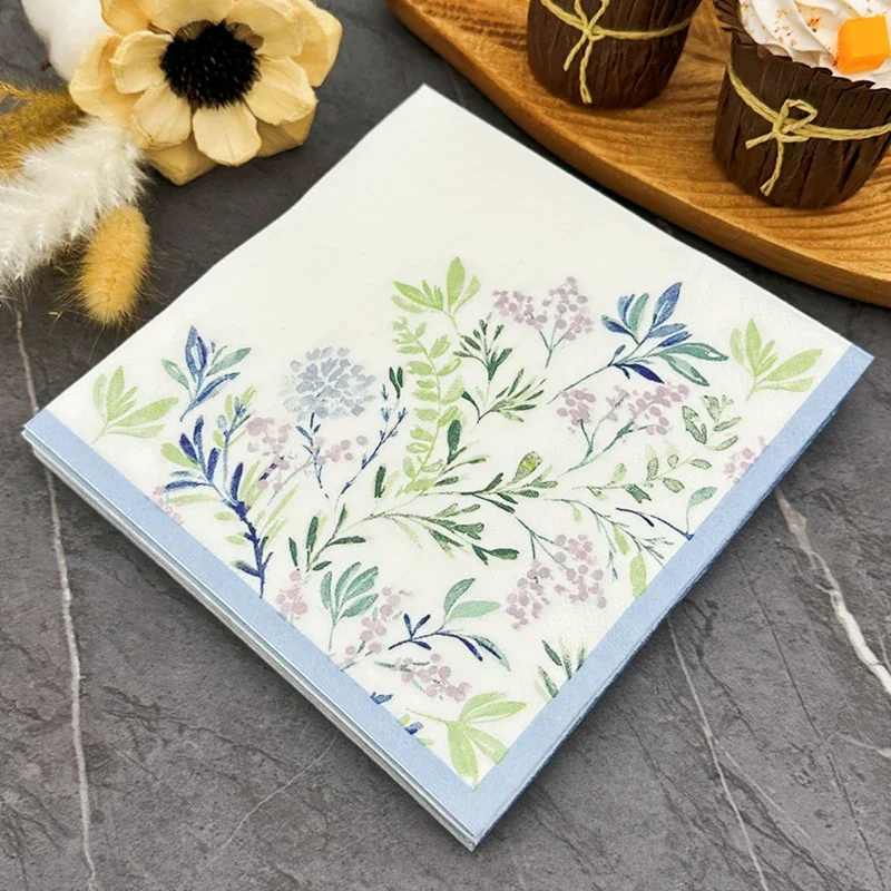 Printed Paper Napkins Flowers Leaves Coffee Restaurant Dessert Paper Draw Placemat Hotel Wedding Coloured Napkins 20pcs/pa