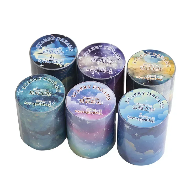 1Roll Handbook Backing Tape Starry Dreams Washi Waterproof PET with Water Stickers Adhesive Masking Scrapbook cut 50mm*2m 4