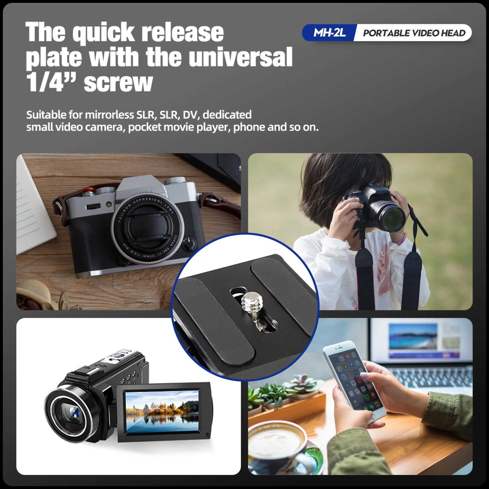 Fotopro MH-2L Video Fluid Head 360&deg; Panoramic Pan Tilt Head with Leveling Base Detachable Handle for X-Aircross 3