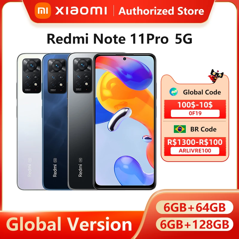 Global Version Xiaomi Redmi Note 11 Pro 5G 6GB RAM 64GB ROM / 8GB RAM 128GB ROM Mobile Phone 108MP Camera Snapdragon 695 120Hz cheap 5g cell phones