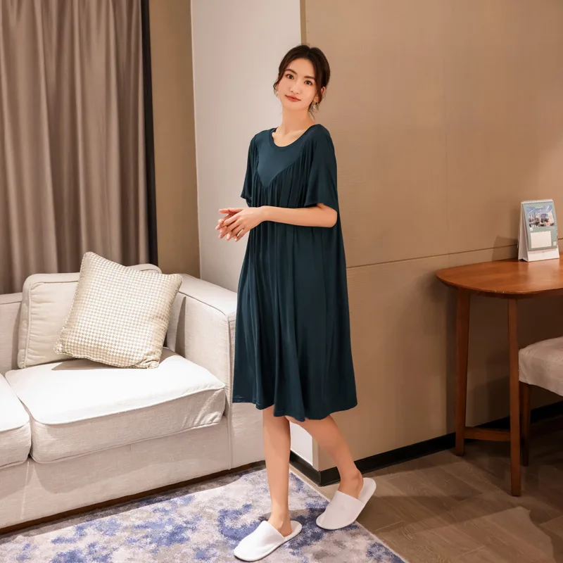Women Nightgowns, Women Nightdresses, Sleeping Dress Summer Nightgowns Women Large Size Loose Long Casual Homewear Sleepwear Dresses Female Short Sleeve Modal Nightdress Women 130KG