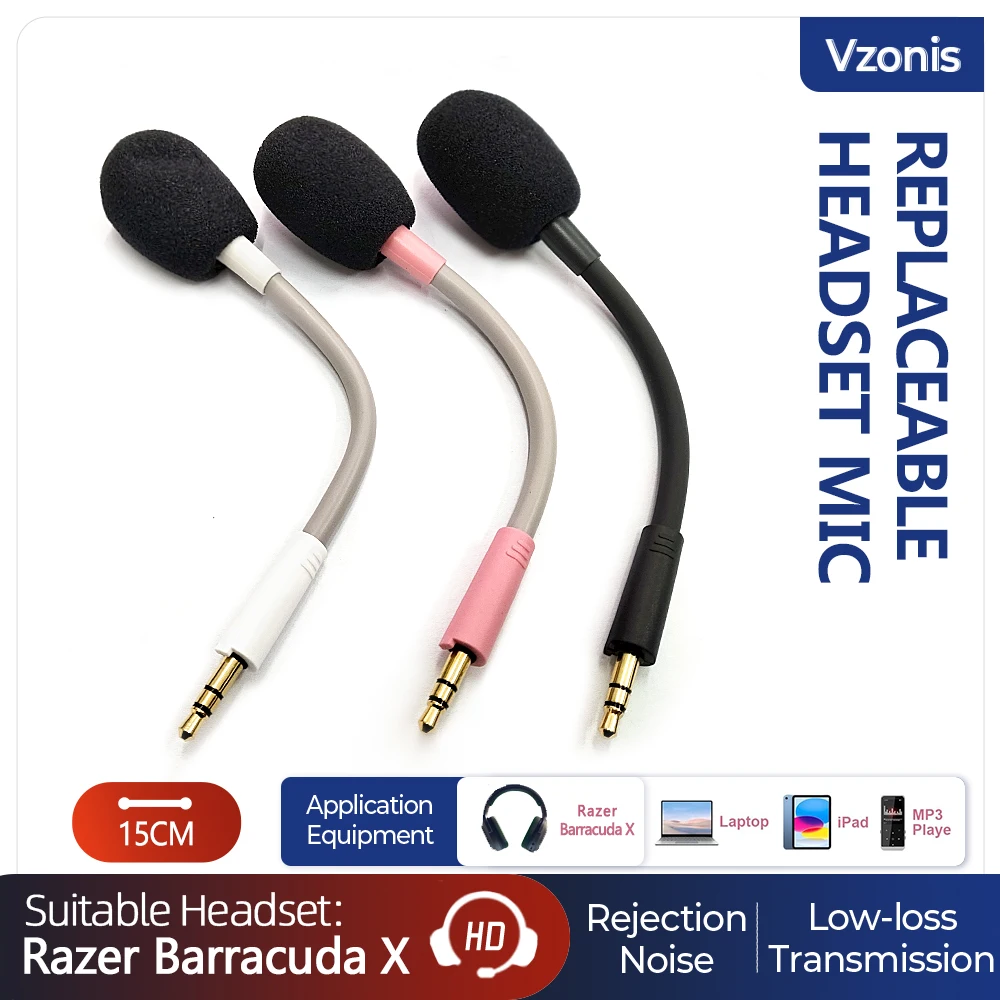 3.5MM Detachable Gaming Headset Microphone Game Headphone Replace mic for Razer Barracuda X Wireless Multi-Platform White Mic