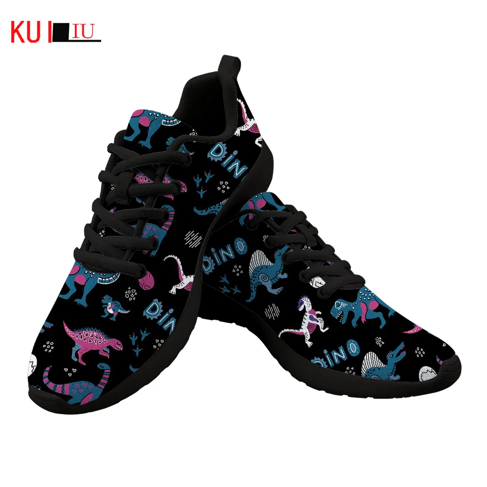 

Женские Дышащие туфли KUILIU на плоской подошве, с забавным мультяшным космическим динозавром, брендовая дизайнерская женская обувь на шнуровке, Прямая поставка