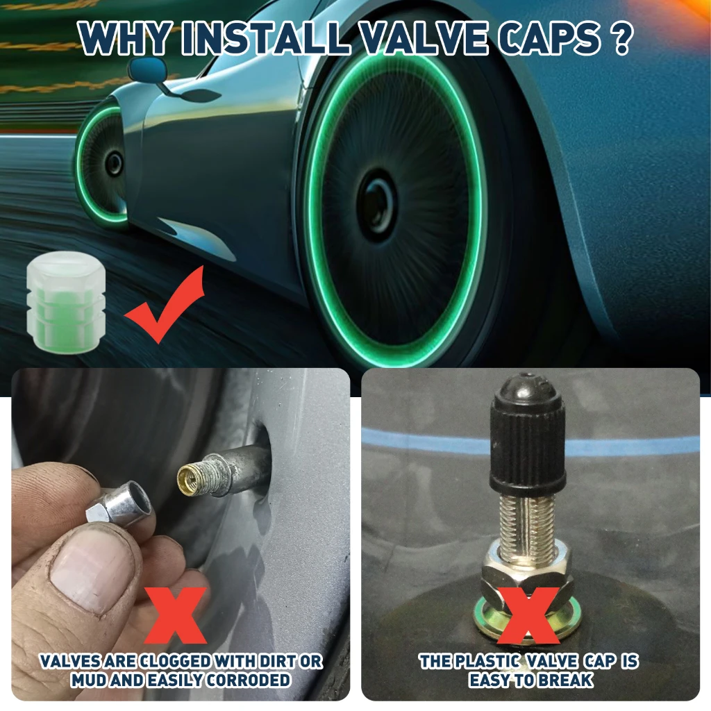 1-4PC Car Tire Valve Caps Luminous Valve Stem Caps Universal