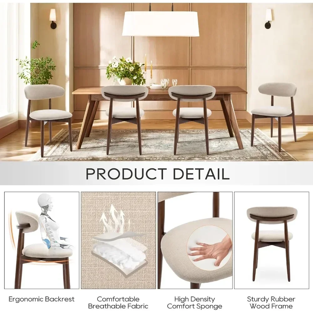 Wooden Dining Chairs Set of 6 Modern Fabric Upholstered Dining Room Chair Farmhouse Kitchen Side Chairs with Foot Pegs